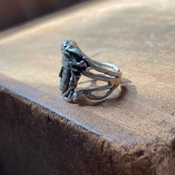 Medusa ring adjustable brass silver face boho layering statement chunky - Picture 6 of 8